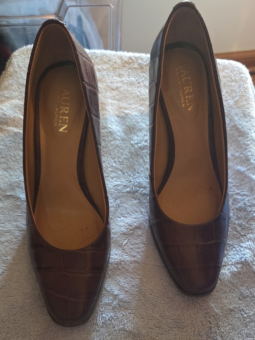 Lauren Ralph Lauren Brown Croc-Embossed Flats